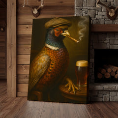 Maxcorners Pheasant Beer & Smoking Canvas – Funny Rustic Wall Art for Hunters, Bar & Man Cave Decor