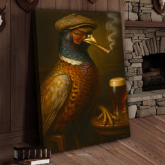 Maxcorners Pheasant Beer & Smoking Canvas – Funny Rustic Wall Art for Hunters, Bar & Man Cave Decor