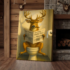 Maxcorners Funny Deer on Toilet Canvas – Quirky Animal Art Print with Smoking and Newspaper for Unique Wall Decor