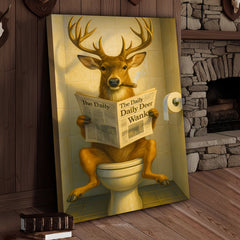 Maxcorners Funny Deer on Toilet Canvas – Quirky Animal Art Print with Smoking and Newspaper for Unique Wall Decor
