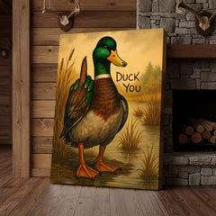 Maxcorners Funny Mallard Duck Canvas Wall Art – Cheeky Bathroom Decor, Rustic Lake House & Farmhouse Print