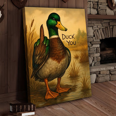 Maxcorners Funny Mallard Duck Canvas Wall Art – Cheeky Bathroom Decor, Rustic Lake House & Farmhouse Print