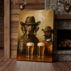 Maxcorners Funny Dog & Pheasant Beer Canvas Wall Art – Cowboy Hunting Bar Decor Gift for Hunters & Outdoorsmen