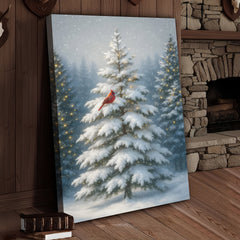 Maxcorners Cardinal in Snowy Christmas Forest Wall Art Canvas– Holiday Winter Decor Gift for Bird Lovers & Families