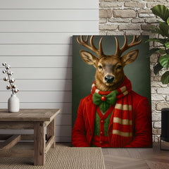 Maxcorners Christmas Deer Portrait Wall Art Canvas – Elegant Holiday Decor, Perfect Gift for Wildlife Lovers