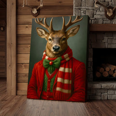 Maxcorners Christmas Deer Portrait Wall Art Canvas – Elegant Holiday Decor, Perfect Gift for Wildlife Lovers