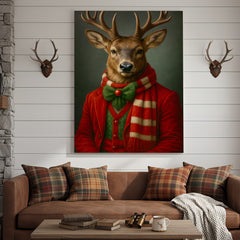 Maxcorners Christmas Deer Portrait Wall Art Canvas – Elegant Holiday Decor, Perfect Gift for Wildlife Lovers