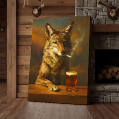 Maxcorners Smoking Wolf Coyote with Cocktail Glasses Canvas – Funny Hunting Wall Art for Man Caves - Hilarious Gift for Outdoorsmen