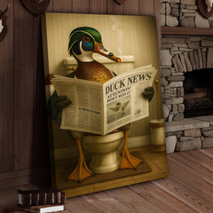 Maxcorners Funny Wood Duck Read Newspaper Bathroom Canvas – Hunting Wildlife Animal Poster - Unique Gift for Dad, Hunters