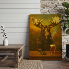 Maxcorners Moose Smoking & Drinking Canvas - Rustic Bar Wall Art Hunting Lodge & Man Cave Decor
