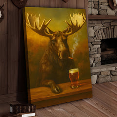 Maxcorners Moose Smoking & Drinking Canvas - Rustic Bar Wall Art Hunting Lodge & Man Cave Decor