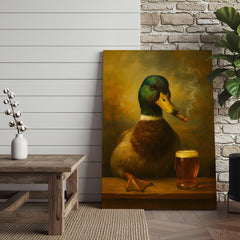 Maxcorners Funny Mallard Duck Smoking & Drinking Cocktail Glasses Canvas Wall Art - Rustic Hunting Perfect Gift for Hunters & Cocktail Glasses Lovers
