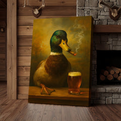 Maxcorners Funny Mallard Duck Smoking & Drinking Cocktail Glasses Canvas Wall Art - Rustic Hunting Perfect Gift for Hunters & Cocktail Glasses Lovers