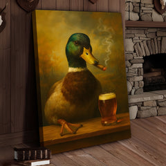 Maxcorners Funny Mallard Duck Smoking & Drinking Cocktail Glasses Canvas Wall Art - Rustic Hunting Perfect Gift for Hunters & Cocktail Glasses Lovers