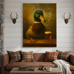 Maxcorners Funny Mallard Duck Smoking & Drinking Cocktail Glasses Canvas Wall Art - Rustic Hunting Perfect Gift for Hunters & Cocktail Glasses Lovers