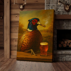 Maxcorners Pheasant With Smoking & Cocktail Glasses Canvas – Hunting Lodge Decor Perfect Gift for Hunters & Cocktail Glasses Lovers