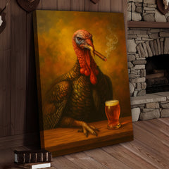 Maxcorners Funny Turkey Drinking Cocktail Glasses and Smoking Canvas – Rustic Farmhouse Wall Art