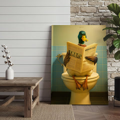 Maxcorners Funny Duck Bathroom Wall Art Canvas – Mallard Reading Newspaper Canvas Decor