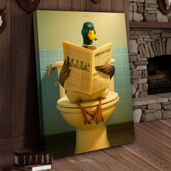 Maxcorners Funny Duck Bathroom Wall Art Canvas – Mallard Reading Newspaper Canvas Decor