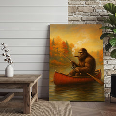 Maxcorners Bigfoot Fishing Canvas Wall Art – Rustic Lodge & Man Cave Decor