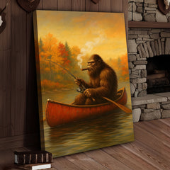 Maxcorners Bigfoot Fishing Canvas Wall Art – Rustic Lodge & Man Cave Decor