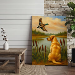 Maxcorners Duck Hunting Dog Canvas Wall Art – Labrador Retriever Rustic Cabin Lodge Decor