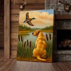 Maxcorners Duck Hunting Dog Canvas Wall Art – Labrador Retriever Rustic Cabin Lodge Decor