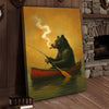 Maxcorners Bear Smoking Fishing Canvas, Funny Lodge Wall Art, Canoe Fishing Rustic Cabin Wall Art