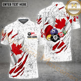 Maxcorners Black/White Billiard Canada Flag Pattern Jersey Customized Name, Team Name 3D Polo Shirt