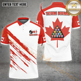 Maxcorners White Texure Billiard Canada Flag Jersey Customized Name, Team Name 3D Polo Shirt