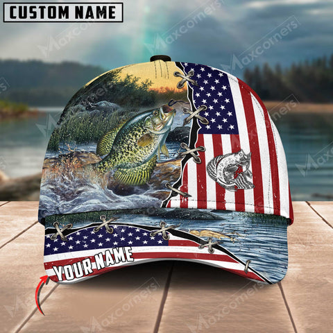 Maxcorners Crappie Fishing Flag US Pattern  Personalized Classic 3D Cap