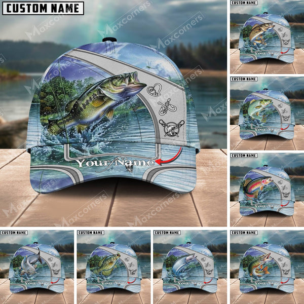 Maxcorners Fishing Personalized Classic 3D Cap (Large Mouth Bass, Walleye, Stripped Bass, Trout, Catfish, Crappie, Salmon, Pike)