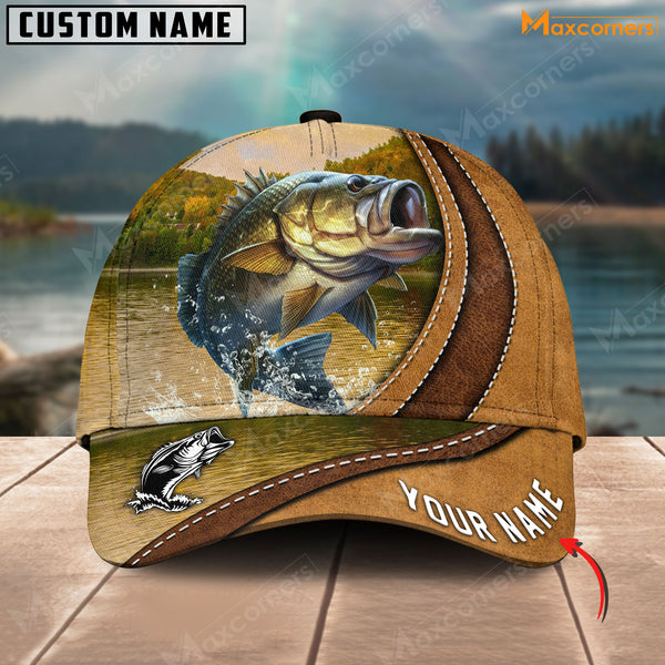 Maxcorners Fishing Leather Pattern Personalized Classic 3D Cap (Large Mouth Bass, Walleye, Stripped Bass, Trout, Catfish, Crappie, Salmon, Bluegill)