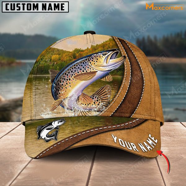 Maxcorners Fishing Leather Pattern Personalized Classic 3D Cap (Large Mouth Bass, Walleye, Stripped Bass, Trout, Catfish, Crappie, Salmon, Bluegill)