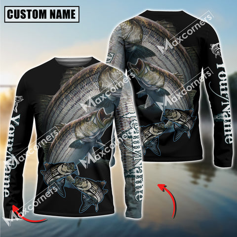 Maxcorner Striped Bass Fishing  Fishskin Pattern Personalized 3D Long Sleeve Shirt