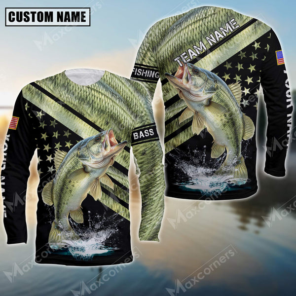 Maxcorner Bass Fishing Red Line Pattern Personalized 3D Long Sleeve Shirt