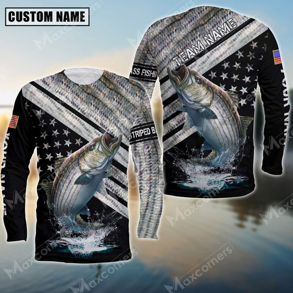 Maxcorner Striped Bass Fishing Red Line Pattern Personalized 3D Long Sleeve Shirt