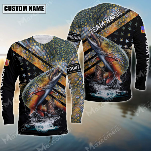 Maxcorner Trout Fishing Red Line Pattern Personalized 3D Long Sleeve Shirt