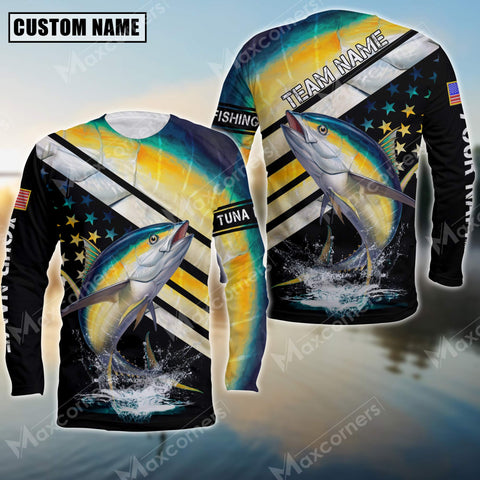 Maxcorner Tuna Fishing Red Line Pattern Personalized 3D Long Sleeve Shirt