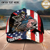 Maxcorners Fishing Patriotic Skeleton Angler Grunge Flag Personalized Name 3D Cap (12 Fish Species)