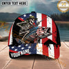 Maxcorners Fishing Patriotic Skeleton Angler Grunge Flag Personalized Name 3D Cap (12 Fish Species)