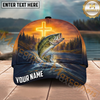 Maxcorners Fishing Christian Cross Sunset River Personalized Name 3D Cap (12 Fish Species)