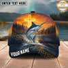 Maxcorners Fishing Christian Cross Sunset River Personalized Name 3D Cap (12 Fish Species)