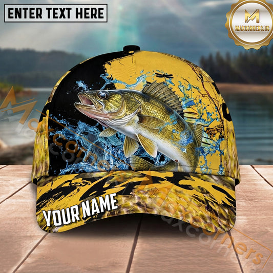 Maxcorners Fishing Gold Splash Camo Bold Catch Personalized Name 3D Cap (12 Fish Species)