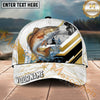 Maxcorners Fishing White Gold Geometric Splash Personalized Name 3D Cap (12 Fish Species)