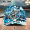 Maxcorners Fishing Aqua Water Swirl Splash Personalized Name 3D Cap (12 Fish Species)