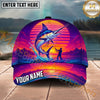 Maxcorners Fishing Neon Retro Sunset Angler Personalized Name 3D Cap (12 Fish Species)