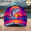 Maxcorners Fishing Neon Retro Sunset Angler Personalized Name 3D Cap (12 Fish Species)