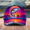 Maxcorners Fishing Neon Retro Sunset Angler Personalized Name 3D Cap (12 Fish Species)