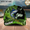 Maxcorners Fishing Green Lightning Happy Quote Personalized Name 3D Cap (12 Fish Species)